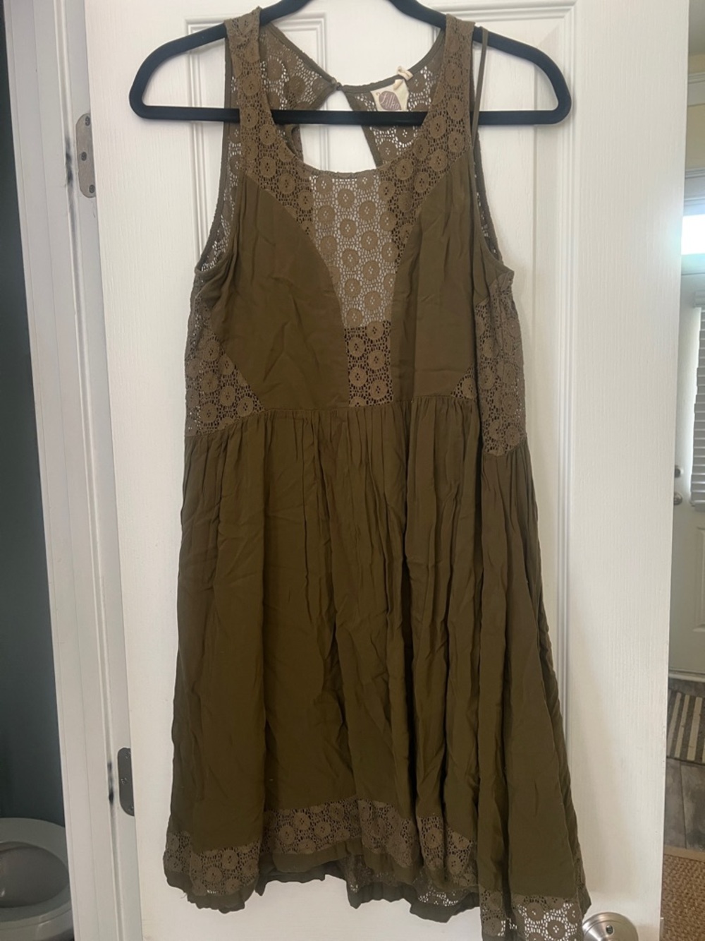 Anthropologie Lilia brand Women's Olive Green Lace-Trim Sleeveless sundress